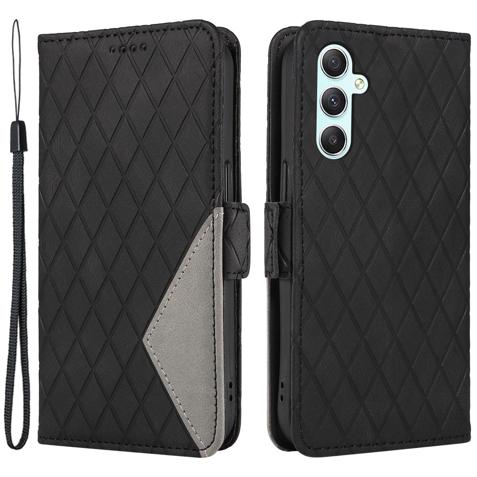 For Samsung Galaxy A34 5G Phone Stand Case Color Splicing Rhombus Imprinted PU Leather Wallet Cover
