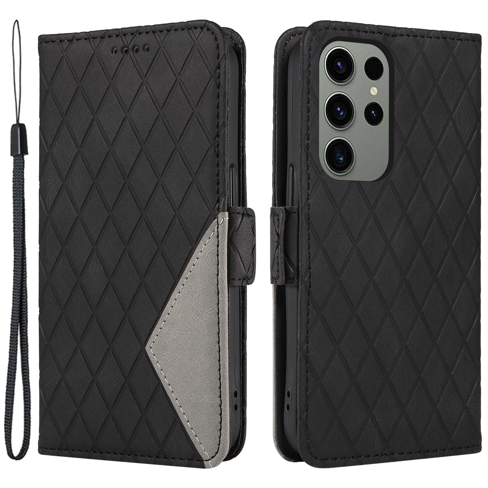 For Samsung Galaxy S23 Ultra Stand Phone Case PU Leather Wallet Rhombus Imprinted Cover