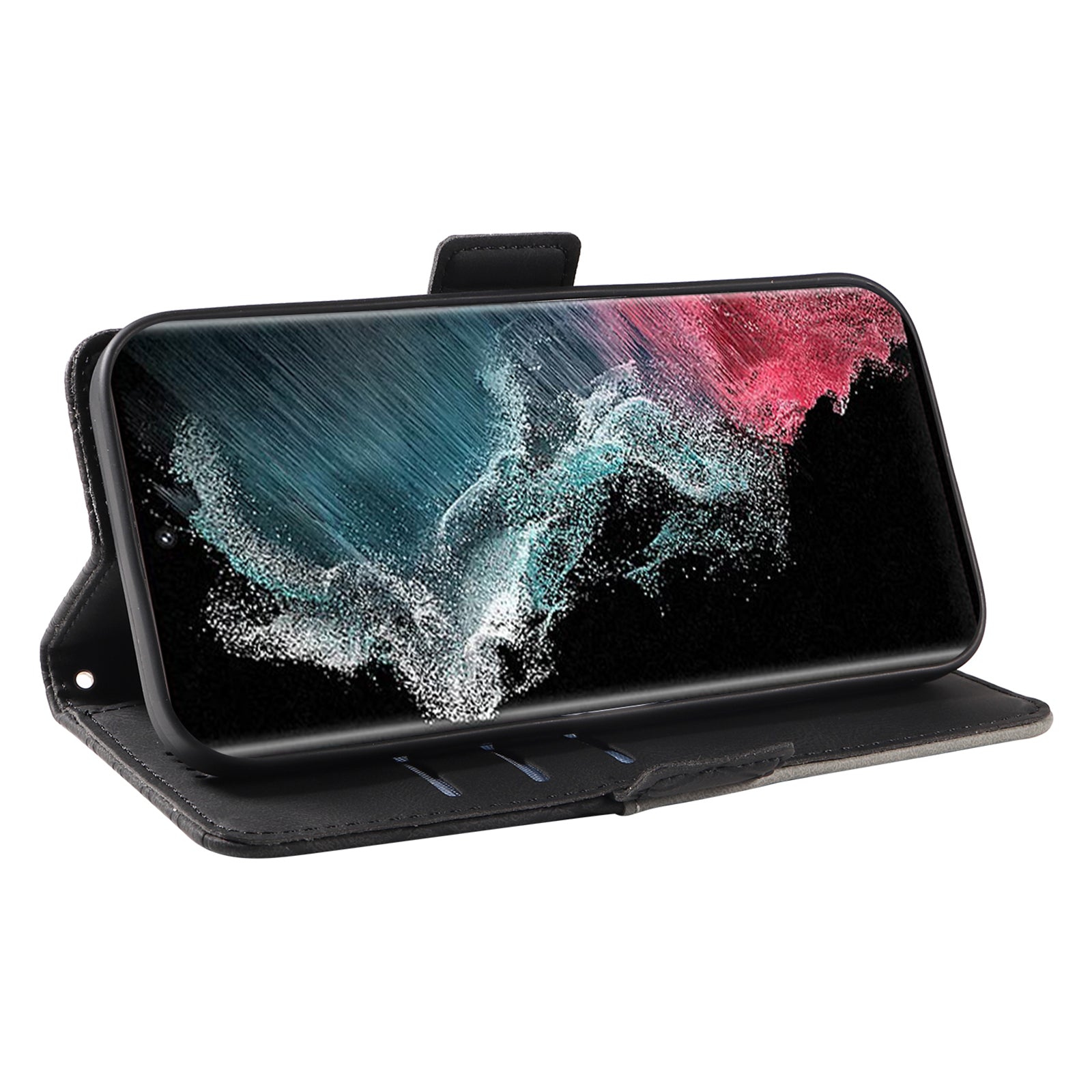 For Samsung Galaxy S22 Ultra 5G Anti-fall PU Leather Phone Case Color Splicing Rhombus Imprinted Wallet Stand Cover