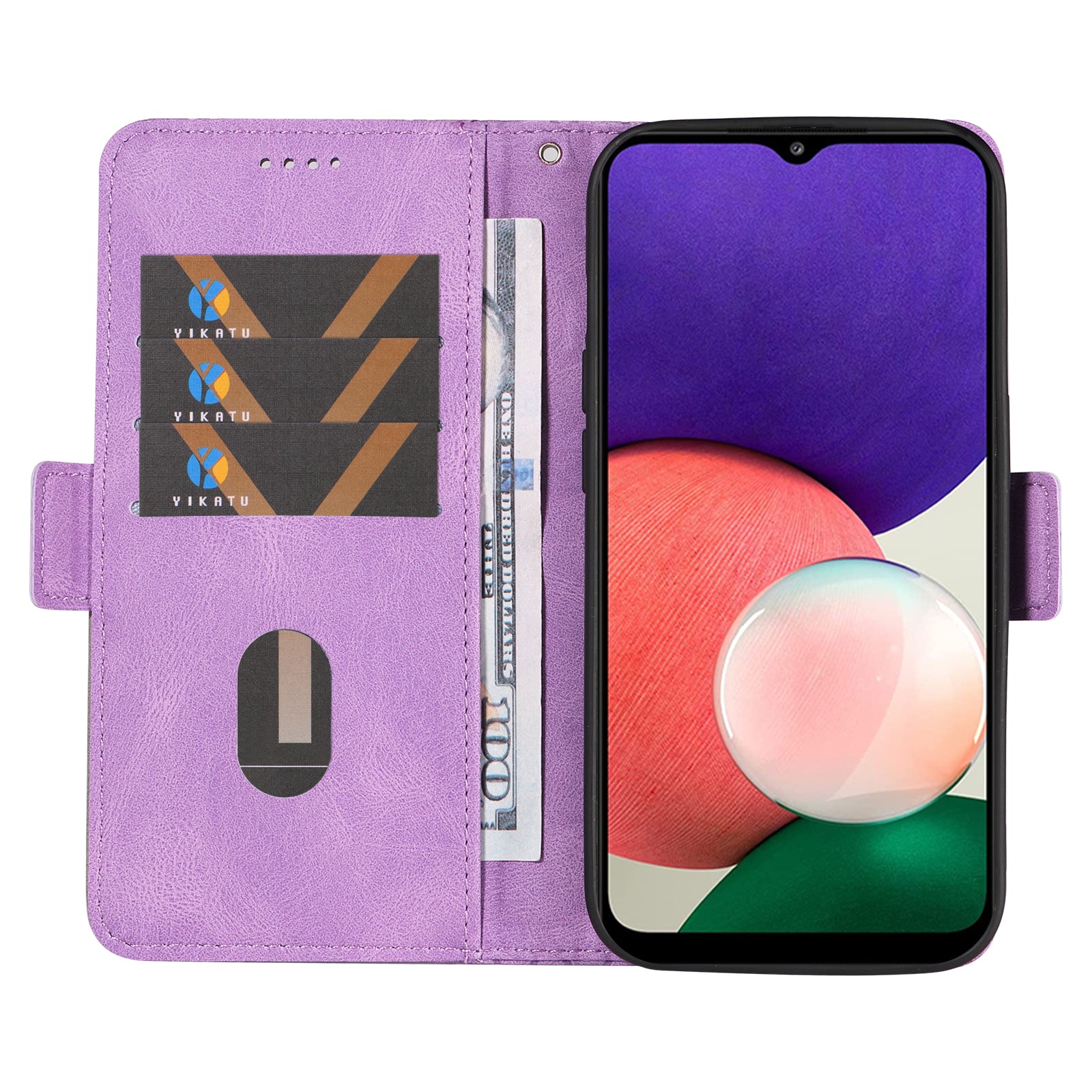Anti-scratch Cover for Samsung Galaxy A22 5G (EU Version) Rhombus Imprinted Stand Color Splicing Phone Leather Wallet Case