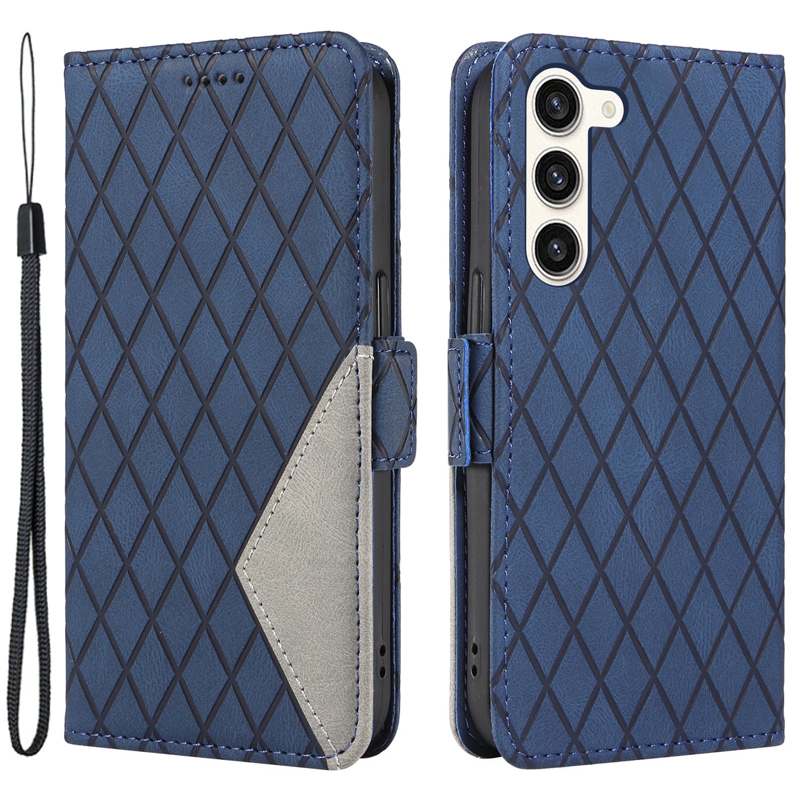 Rhombus Imprinted Case for Samsung Galaxy S23 Wallet Stand PU Leather Phone Cover