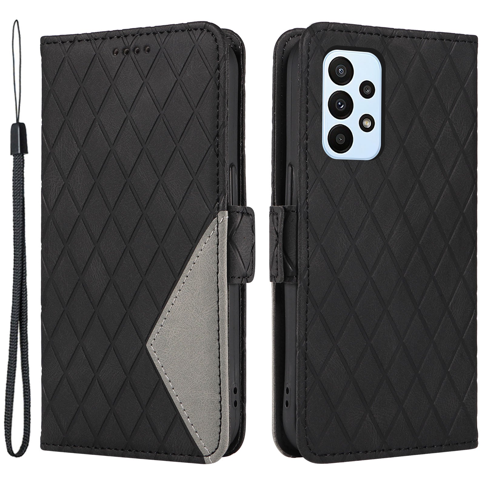 For Samsung Galaxy A23 4G / A23 5G (Global Version) / F23 5G / M23 5G Rhombus Imprinted Color Splicing Stand Cover Phone Leather Wallet Case