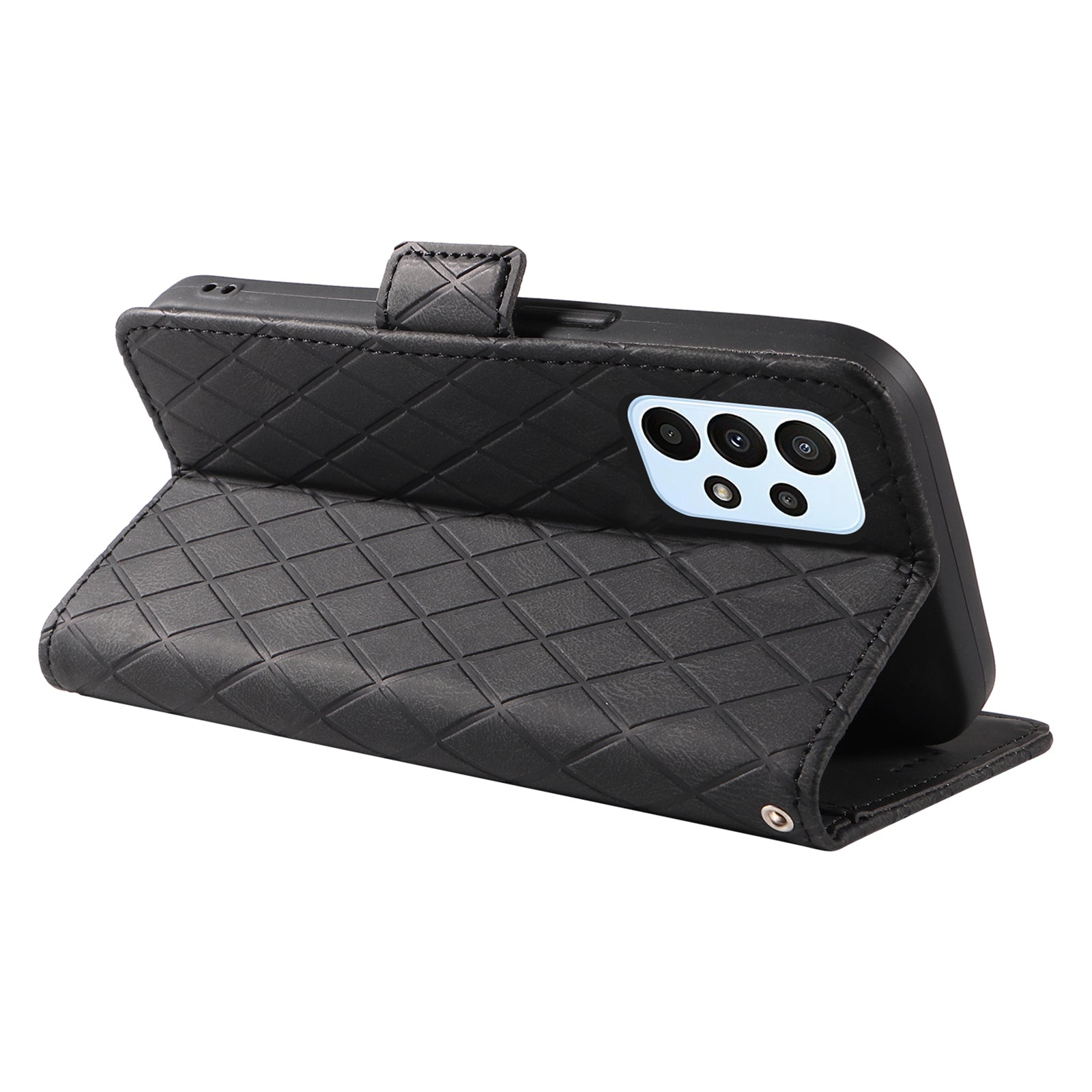 For Samsung Galaxy A23 4G / A23 5G (Global Version) / F23 5G / M23 5G Rhombus Imprinted Color Splicing Stand Cover Phone Leather Wallet Case