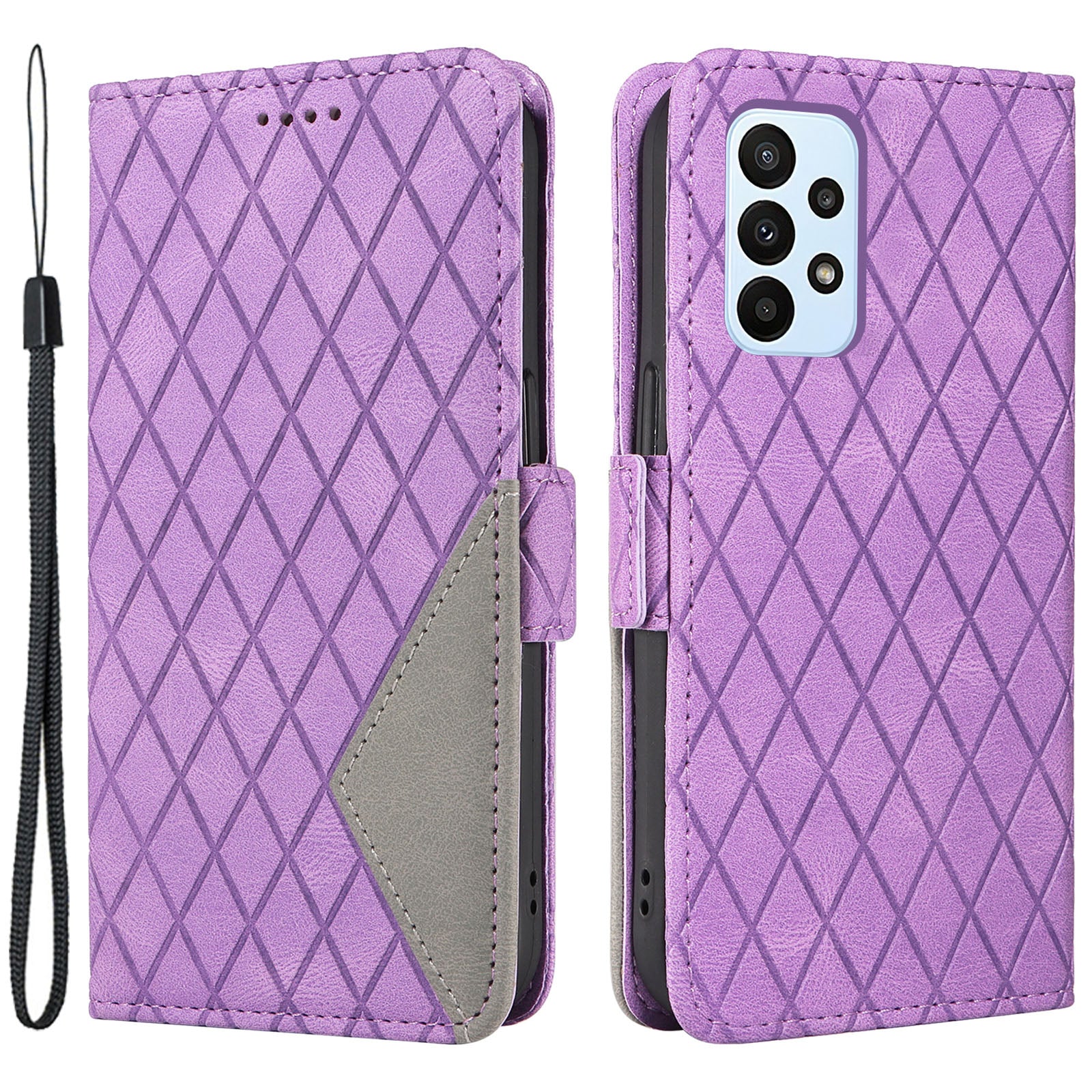 For Samsung Galaxy A23 4G / A23 5G (Global Version) / F23 5G / M23 5G Rhombus Imprinted Color Splicing Stand Cover Phone Leather Wallet Case