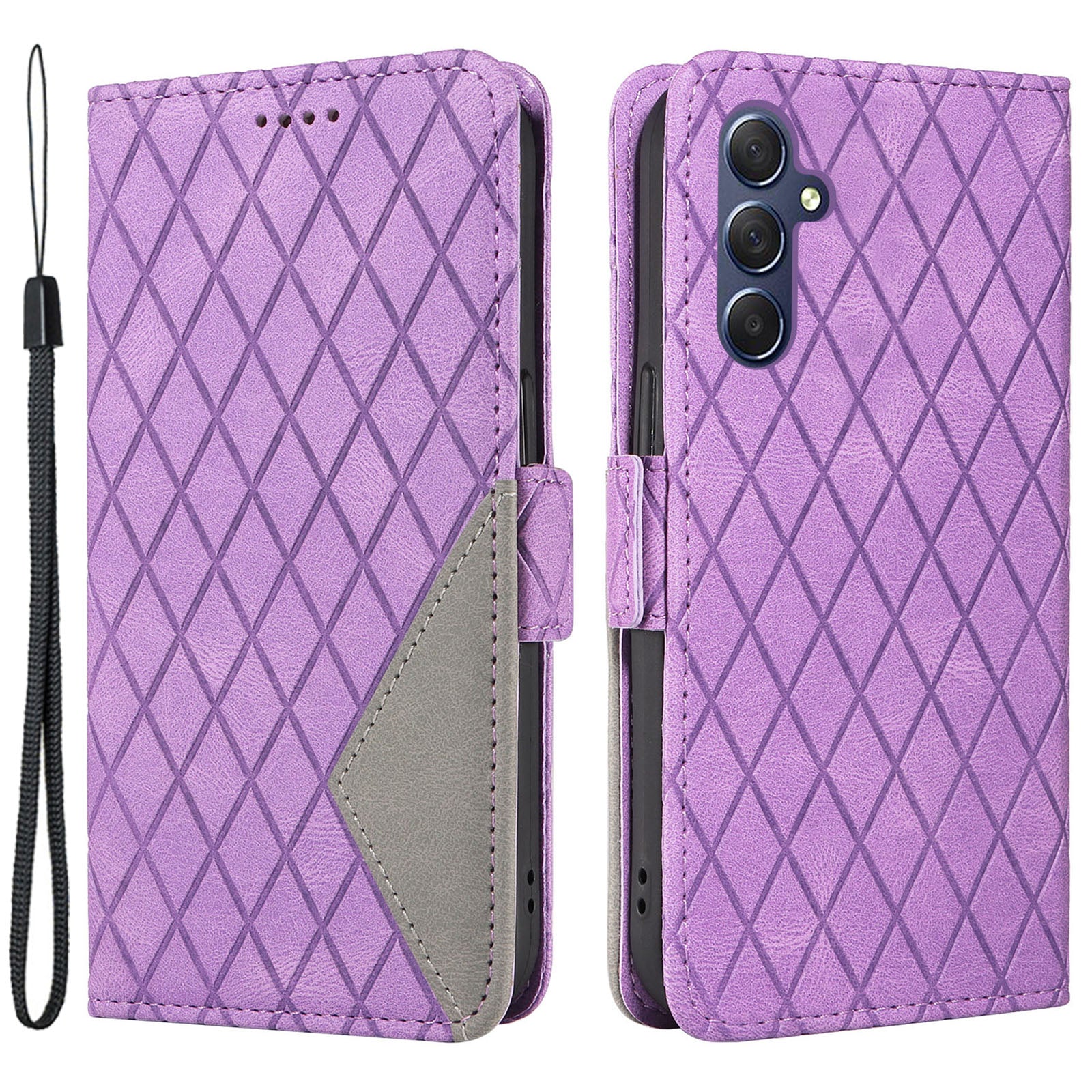 Color Splicing Phone Case for Samsung Galaxy M54 5G / F54 5G Rhombus Imprinted Leather Stand Phone Wallet Cover
