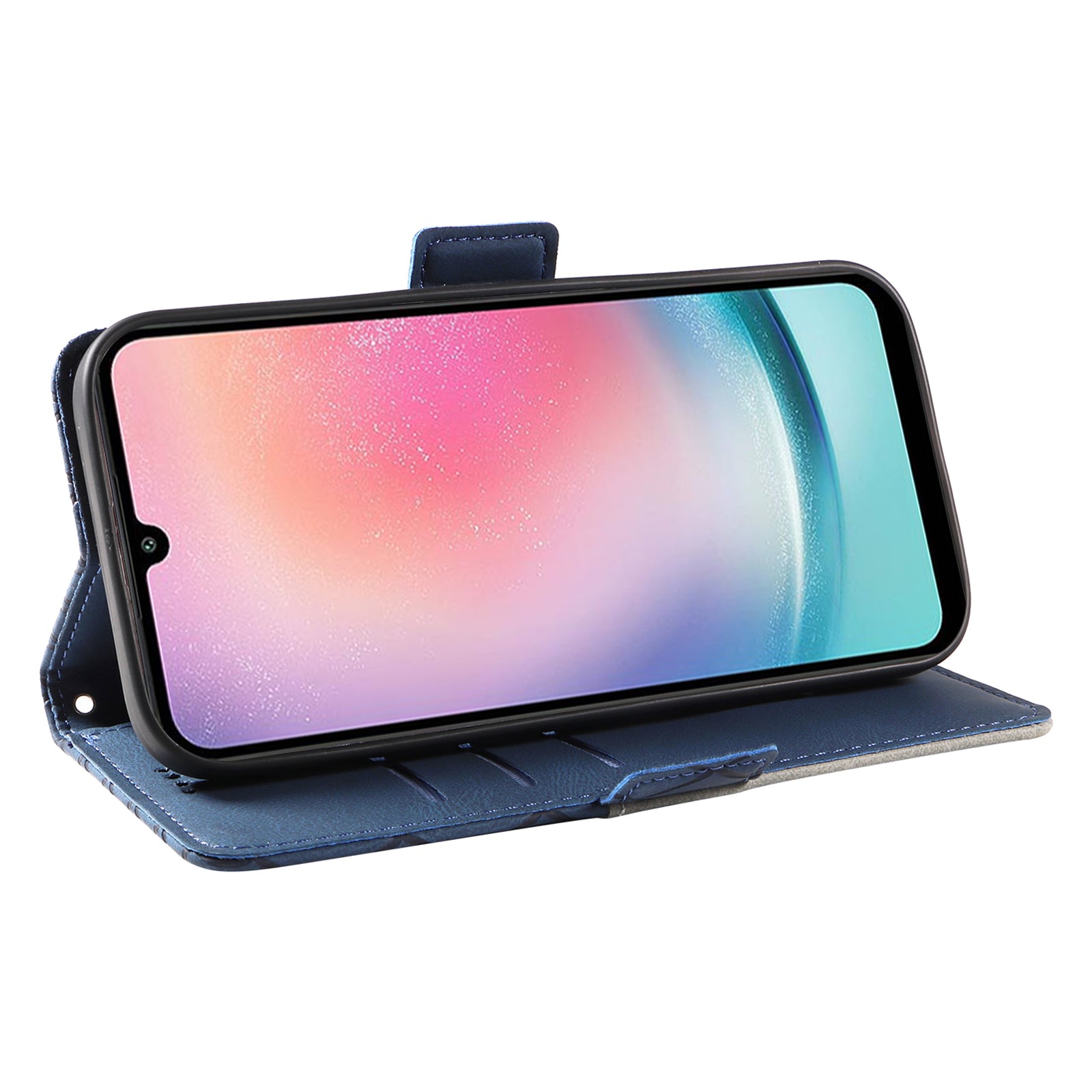 For Samsung Galaxy A24 4G Rhombus Imprinted Leather Wallet Stand Phone Cover Color Splicing Drop-proof Case