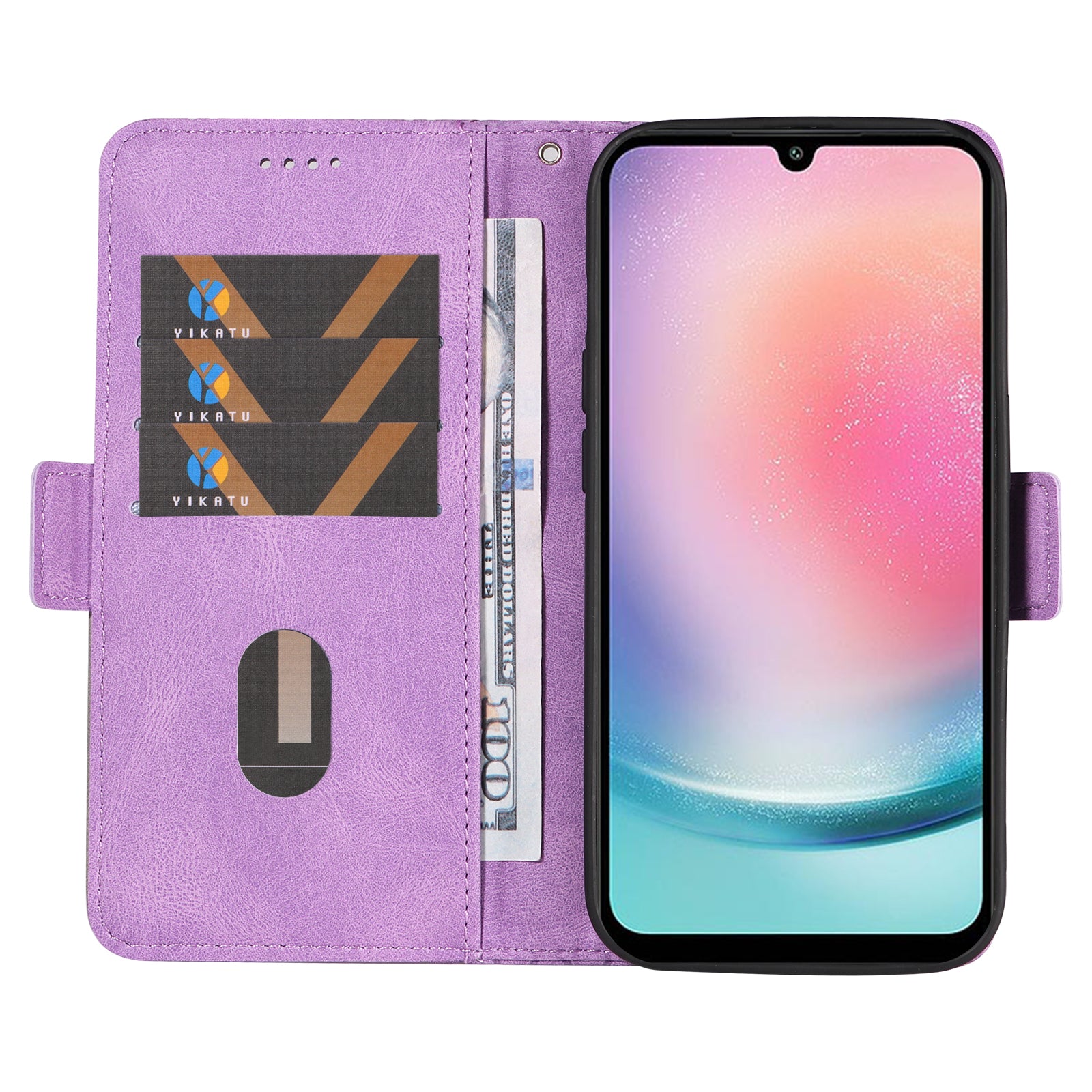 For Samsung Galaxy A24 4G Rhombus Imprinted Leather Wallet Stand Phone Cover Color Splicing Drop-proof Case