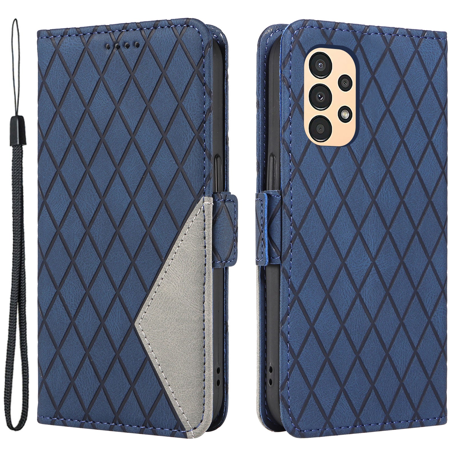 Rhombus Imprinted Leather Wallet for Samsung Galaxy A13 4G / 5G / A13 (SM-A137) 4G Stand Phone Cover Color Splicing Drop-proof Case