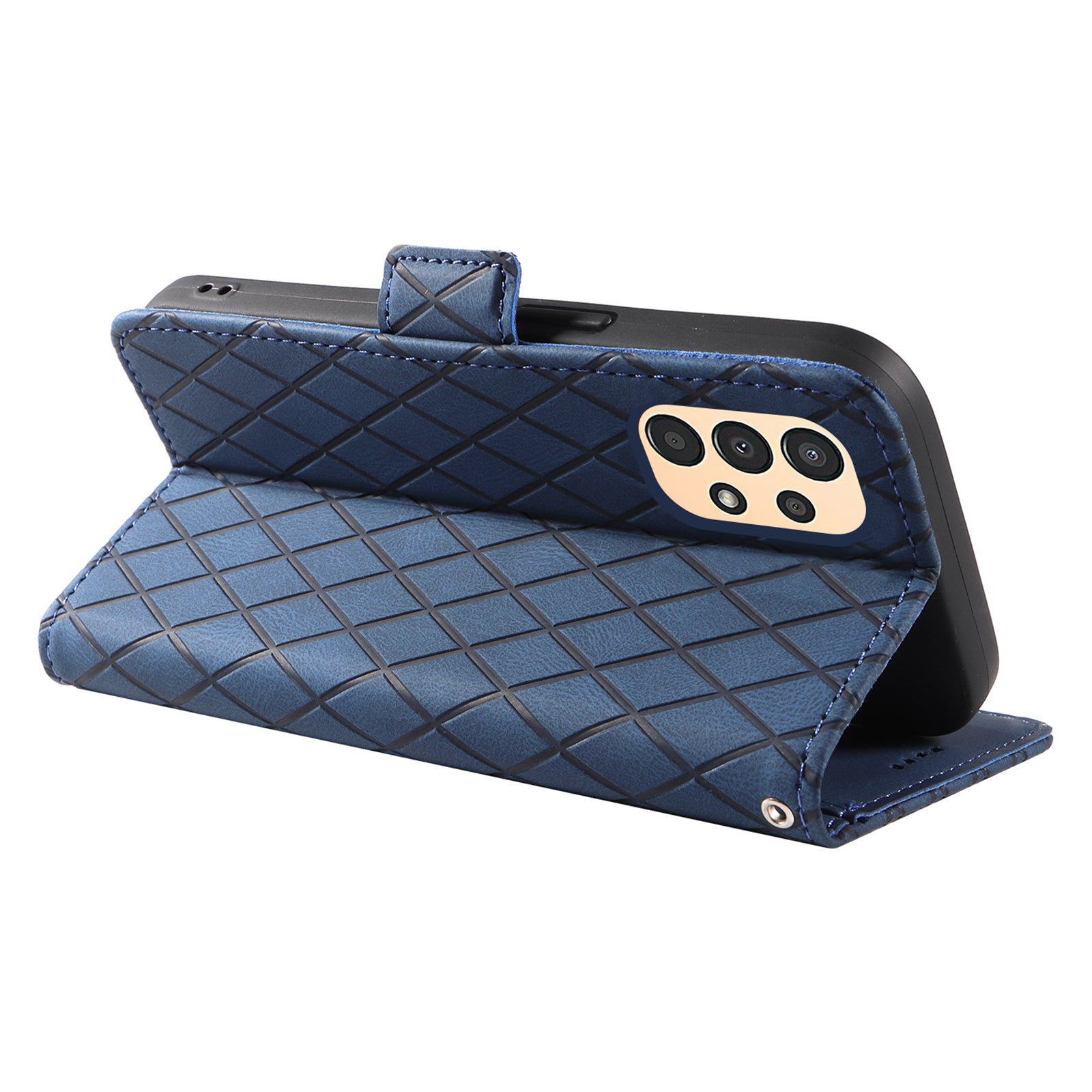 Rhombus Imprinted Leather Wallet for Samsung Galaxy A13 4G / 5G / A13 (SM-A137) 4G Stand Phone Cover Color Splicing Drop-proof Case