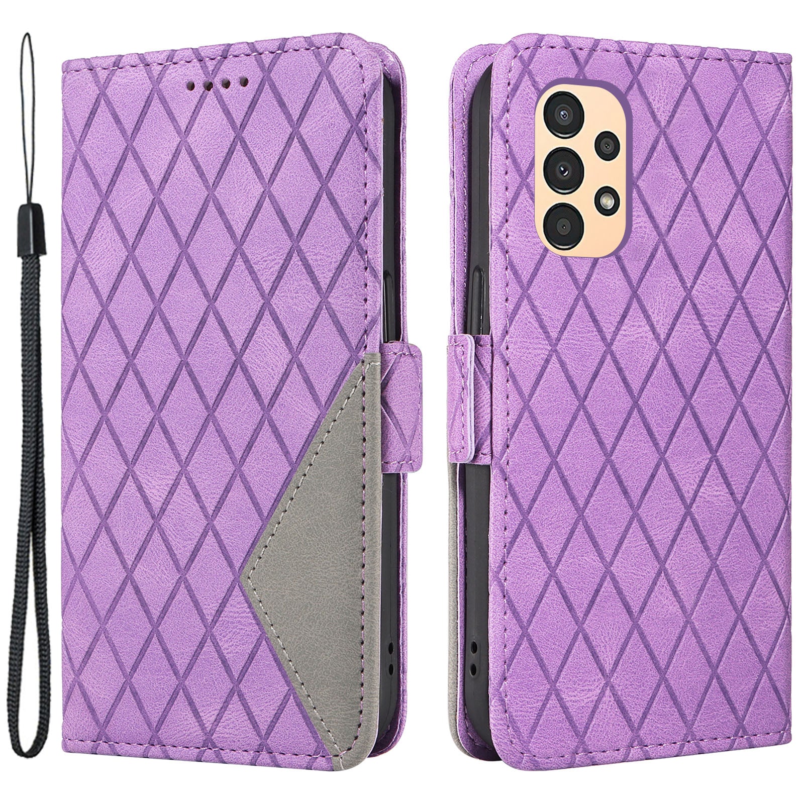 Rhombus Imprinted Leather Wallet for Samsung Galaxy A13 4G / 5G / A13 (SM-A137) 4G Stand Phone Cover Color Splicing Drop-proof Case