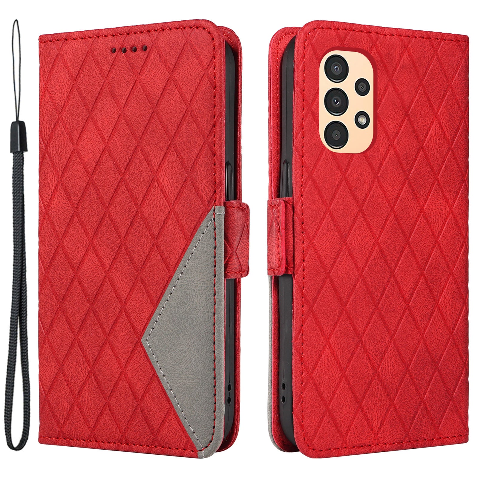 Rhombus Imprinted Leather Wallet for Samsung Galaxy A13 4G / 5G / A13 (SM-A137) 4G Stand Phone Cover Color Splicing Drop-proof Case