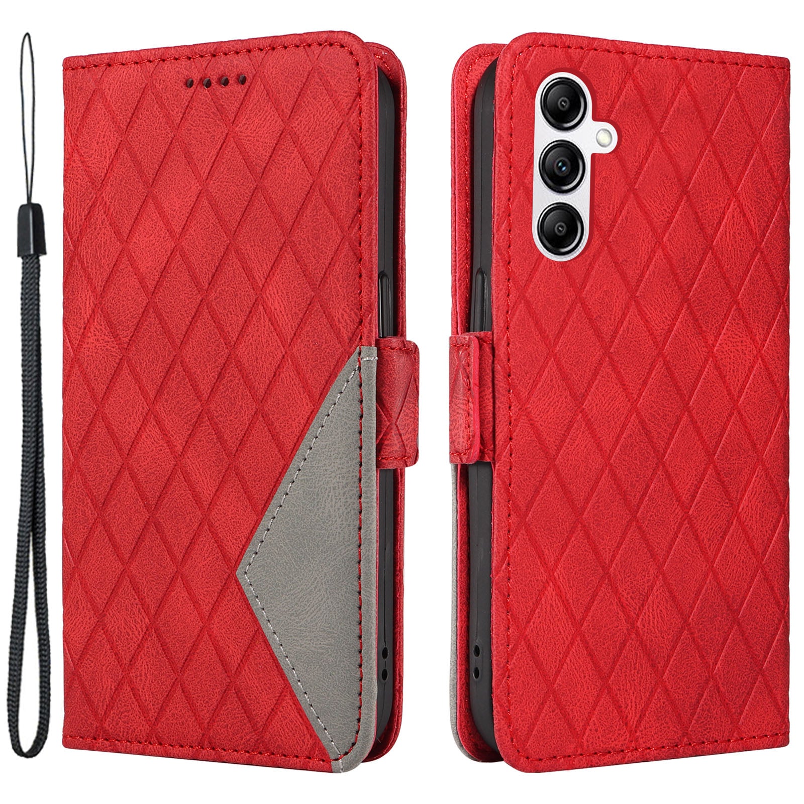 Phone Cover for Samsung Galaxy A14 5G Rhombus Imprinted Leather Stand Wallet Color Splicing Case