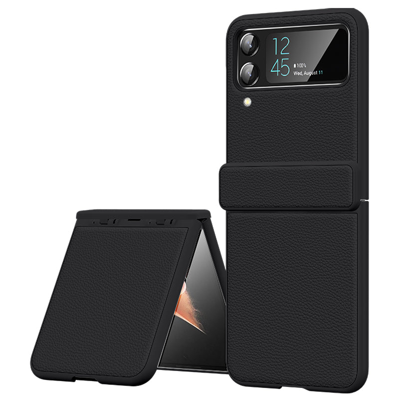 For Samsung Galaxy Z Flip4 5G Cowhide Leather PC Phone Case Litchi Texture Shockproof Cover