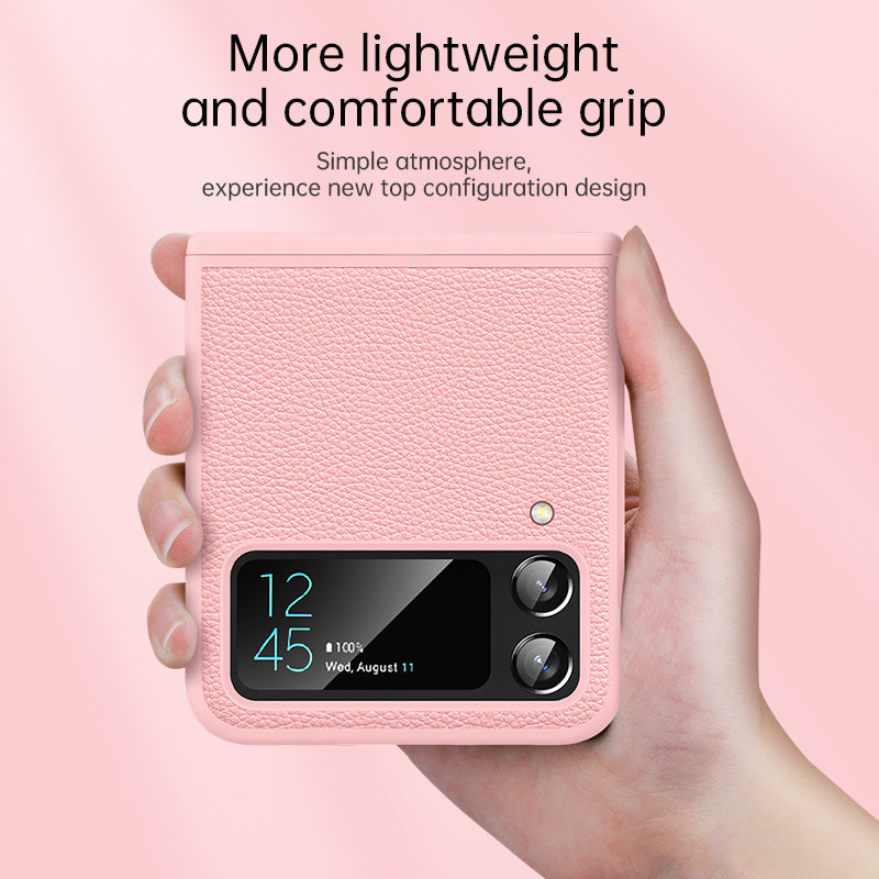 For Samsung Galaxy Z Flip4 5G Cowhide Leather PC Phone Case Litchi Texture Shockproof Cover