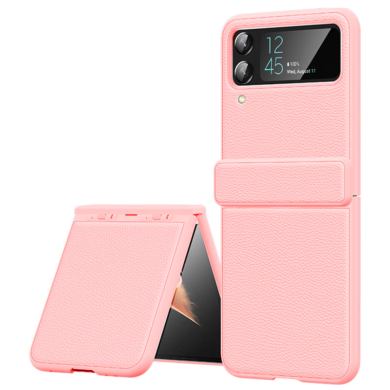 For Samsung Galaxy Z Flip4 5G Cowhide Leather PC Phone Case Litchi Texture Shockproof Cover