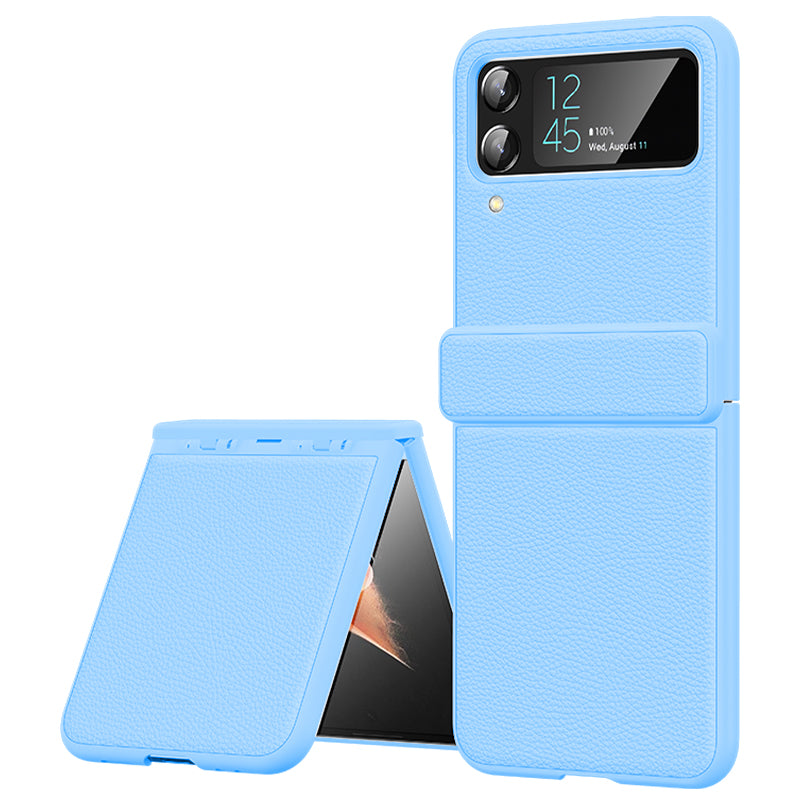 For Samsung Galaxy Z Flip4 5G Cowhide Leather PC Phone Case Litchi Texture Shockproof Cover
