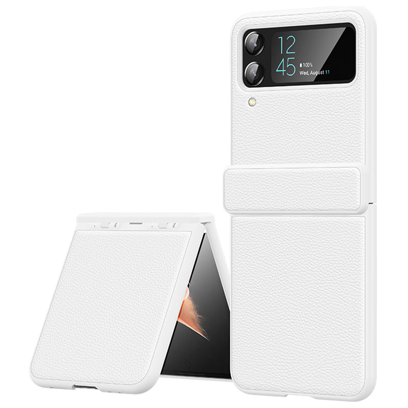 For Samsung Galaxy Z Flip3 5G Hinge Protection Phone Case Litchi Texture Cowhide Leather PC Cover