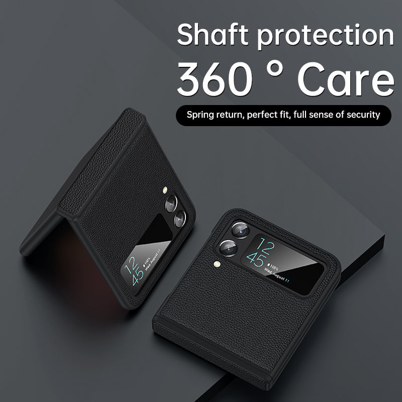 For Samsung Galaxy Z Flip3 5G Hinge Protection Phone Case Litchi Texture Cowhide Leather PC Cover