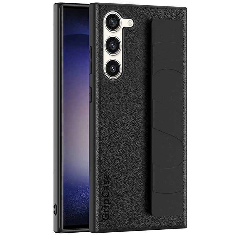 For Samsung Galaxy S22 5G Litchi Texture PU Leather Coated PC TPU Back Case Phone Cover with Wristband