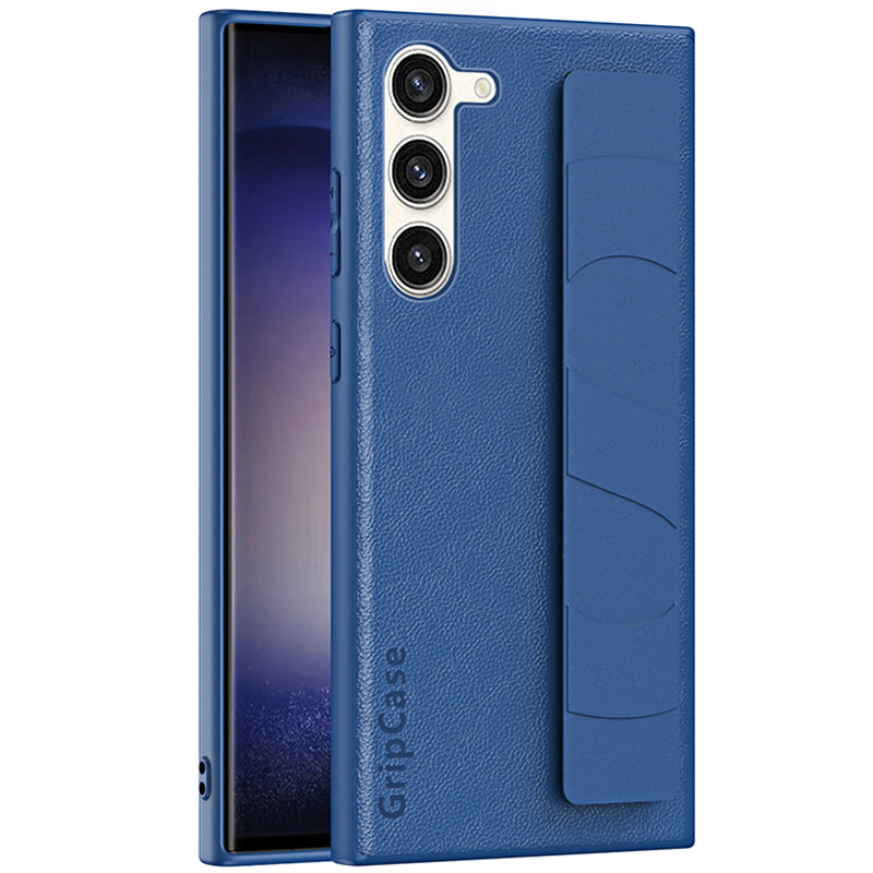 For Samsung Galaxy S22 5G Litchi Texture PU Leather Coated PC TPU Back Case Phone Cover with Wristband