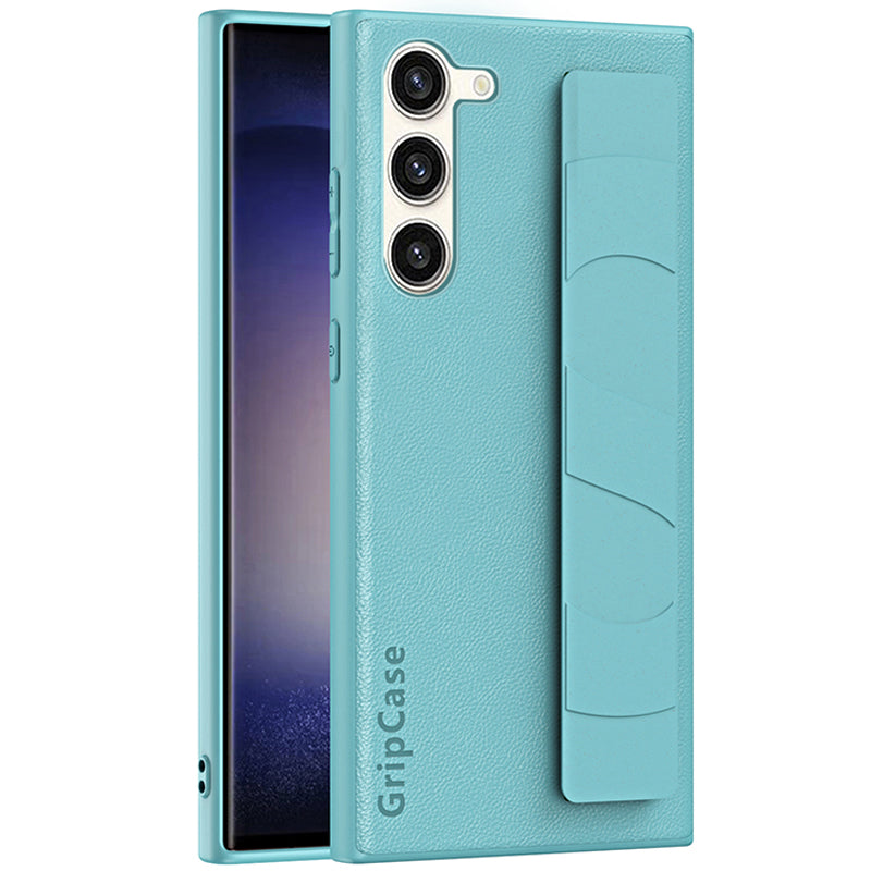 For Samsung Galaxy S22 5G Litchi Texture PU Leather Coated PC TPU Back Case Phone Cover with Wristband