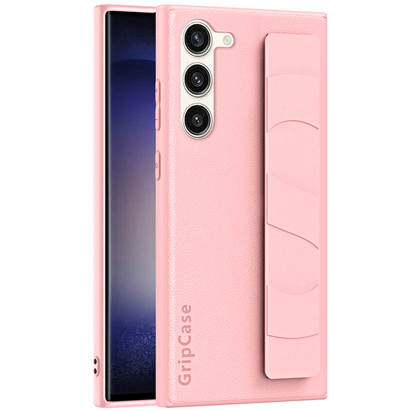 For Samsung Galaxy S22 5G Litchi Texture PU Leather Coated PC TPU Back Case Phone Cover with Wristband