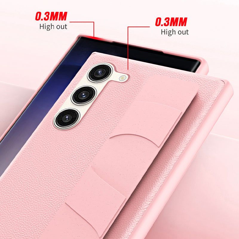 For Samsung Galaxy S22 5G Anti-drop Phone Cover Litchi Texture PU Leather Coated PC TPU Case with Wristband