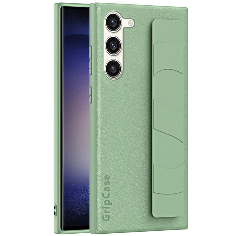 For Samsung Galaxy S22 5G Anti-drop Phone Cover Litchi Texture PU Leather Coated PC TPU Case with Wristband