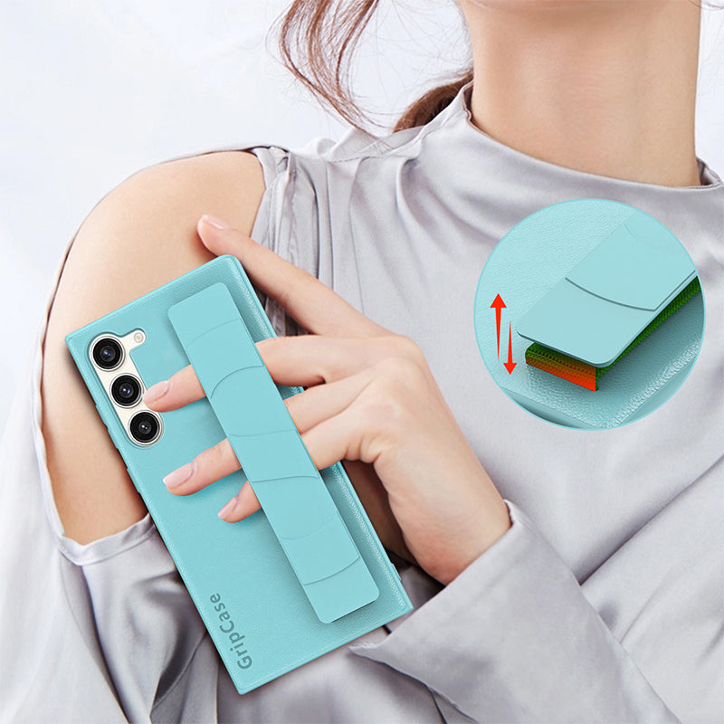 For Samsung Galaxy S22 5G Anti-drop Phone Cover Litchi Texture PU Leather Coated PC TPU Case with Wristband