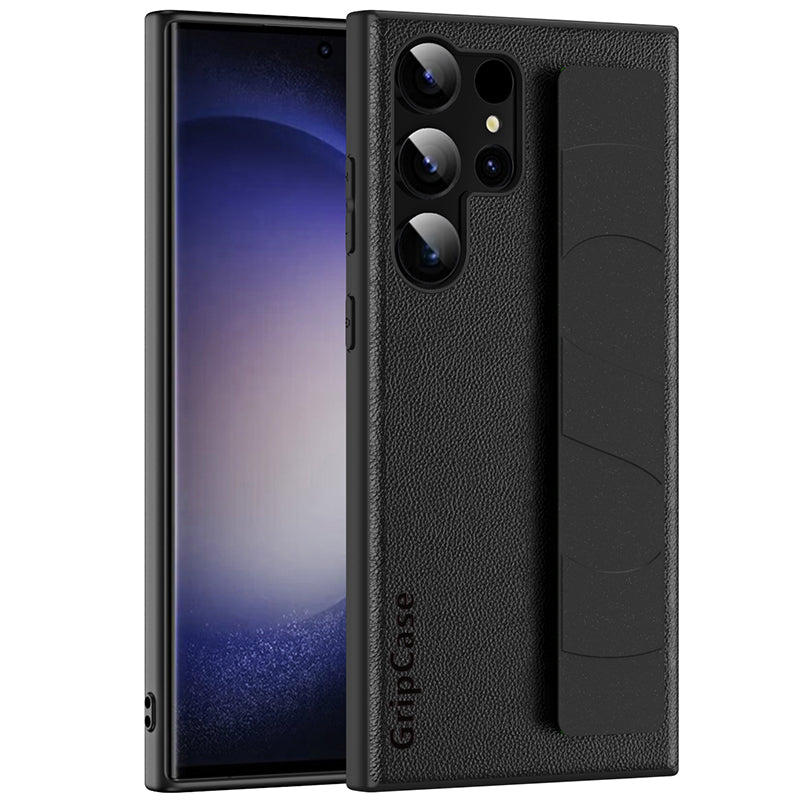 For Samsung Galaxy S22 Ultra 5G Litchi Texture PU Leather Coated PC TPU Shockproof Case Phone Cover with Wristband