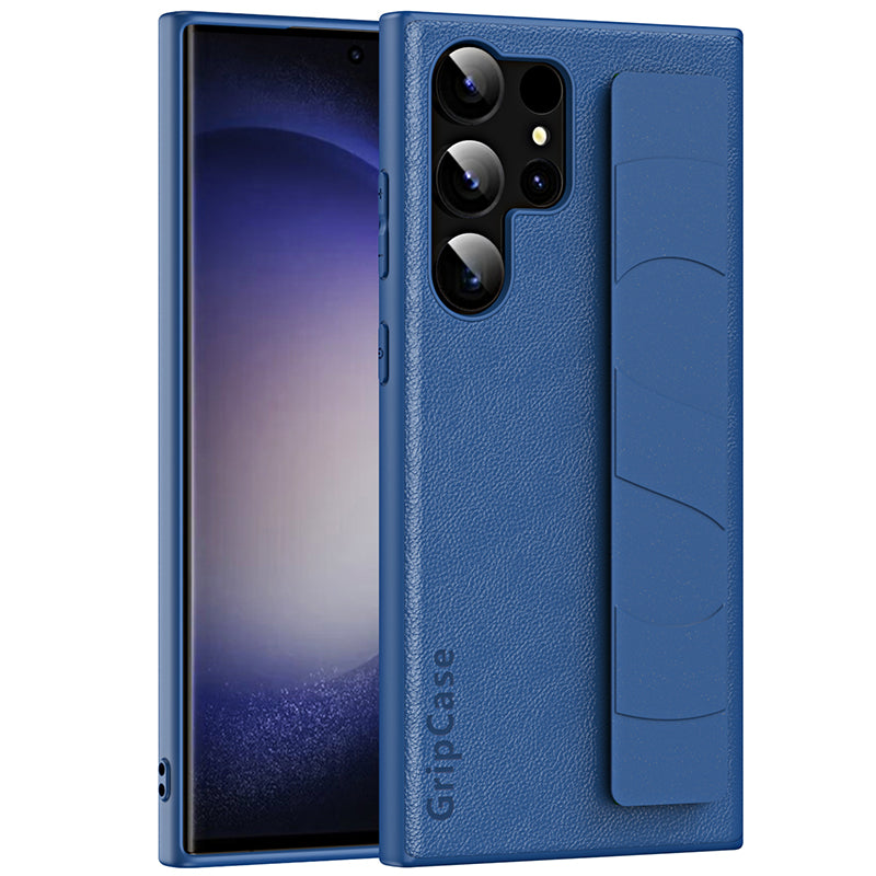 For Samsung Galaxy S22 Ultra 5G Litchi Texture PU Leather Coated PC TPU Shockproof Case Phone Cover with Wristband