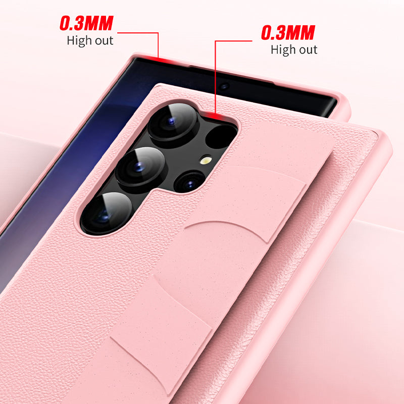 For Samsung Galaxy S22 Ultra 5G Litchi Texture PU Leather Coated PC TPU Shockproof Case Phone Cover with Wristband