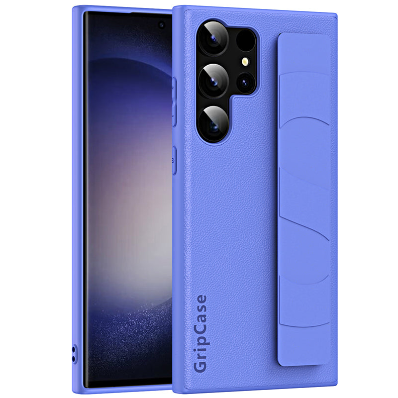 For Samsung Galaxy S22 Ultra 5G Litchi Texture PU Leather Coated PC TPU Shockproof Case Phone Cover with Wristband