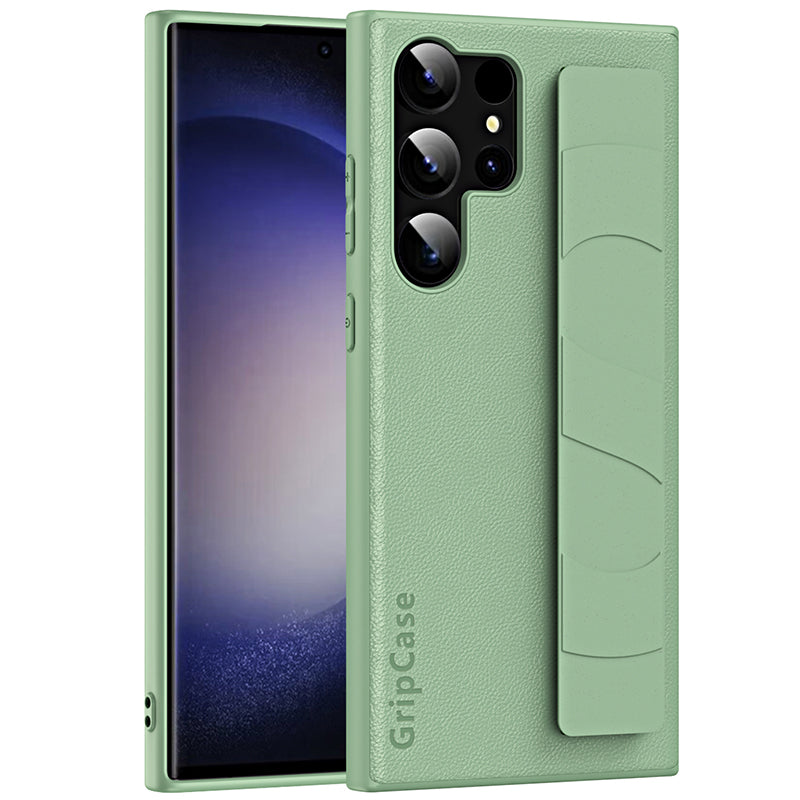 For Samsung Galaxy S22 Ultra 5G Litchi Texture PU Leather Coated PC TPU Shockproof Case Phone Cover with Wristband