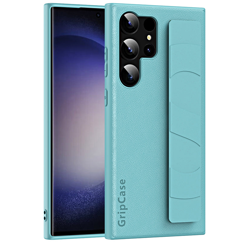 For Samsung Galaxy S22 Ultra 5G Litchi Texture PU Leather Coated PC TPU Shockproof Case Phone Cover with Wristband