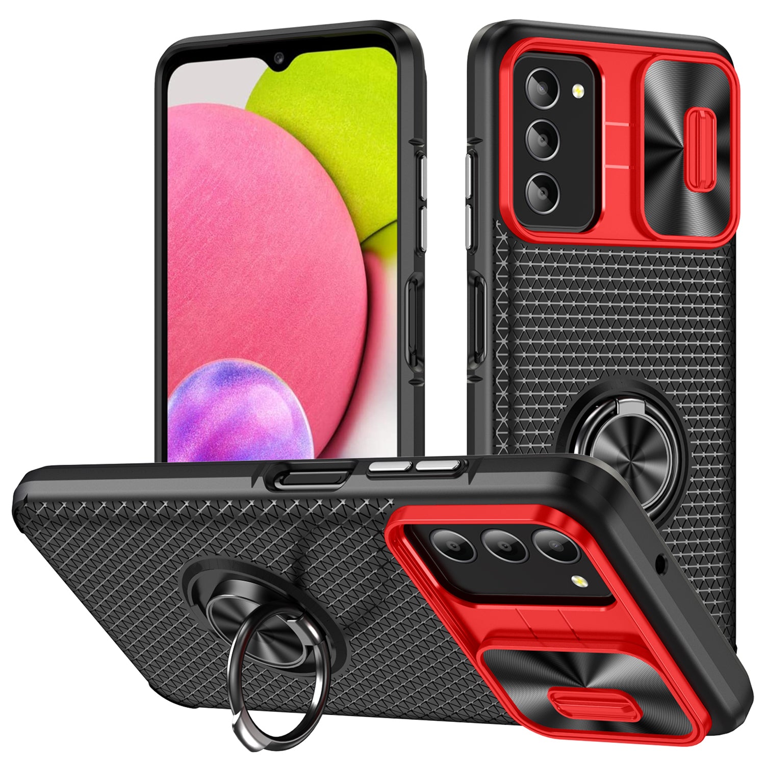 For Samsung Galaxy A03s (165.8 x 75.9 x 9.1mm) (US Version) Phone Case PC TPU Ring Kickstand Cover with Slide Camera Lid