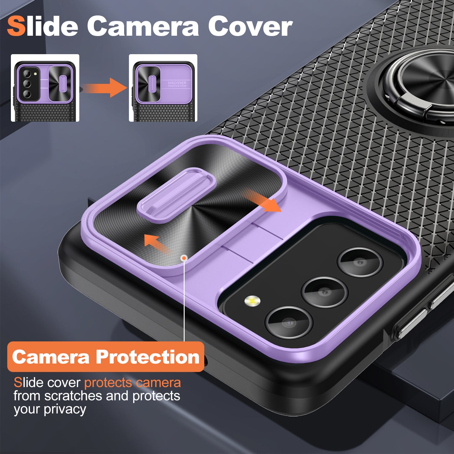 For Samsung Galaxy A03s (165.8 x 75.9 x 9.1mm) (US Version) Phone Case PC TPU Ring Kickstand Cover with Slide Camera Lid