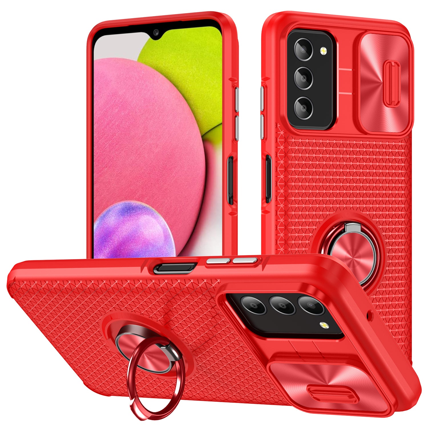 For Samsung Galaxy A03s (165.8 x 75.9 x 9.1mm) (US Version) Phone Case PC TPU Ring Kickstand Cover with Slide Camera Lid