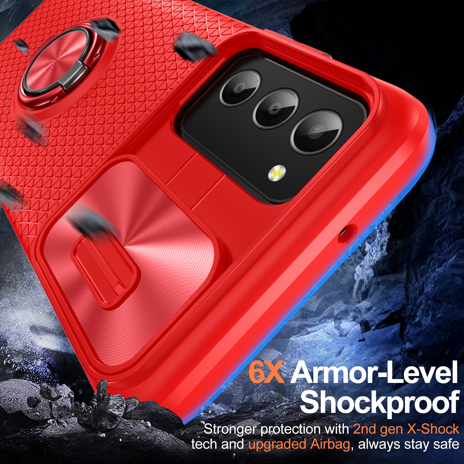 For Samsung Galaxy A03s (165.8 x 75.9 x 9.1mm) (US Version) Phone Case PC TPU Ring Kickstand Cover with Slide Camera Lid