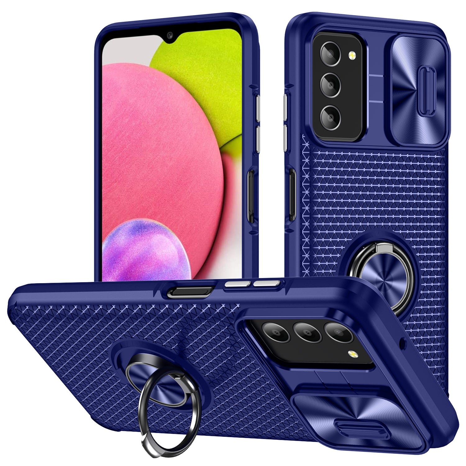 For Samsung Galaxy A03s (165.8 x 75.9 x 9.1mm) (US Version) Phone Case PC TPU Ring Kickstand Cover with Slide Camera Lid