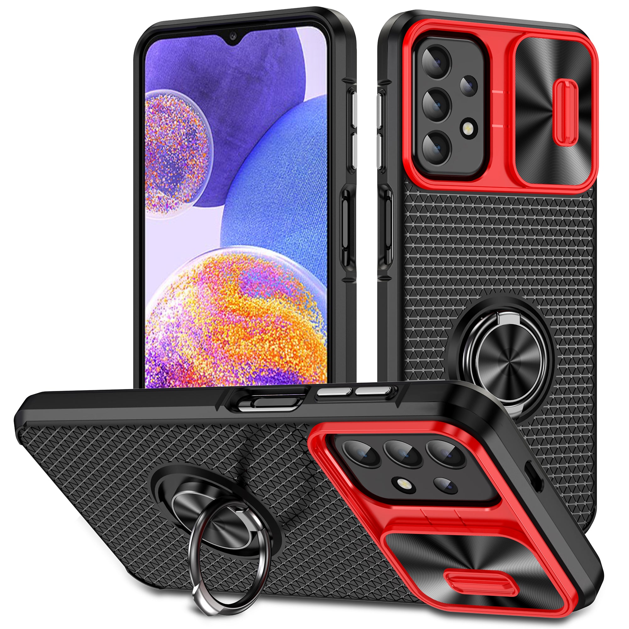 For Samsung Galaxy A23 4G / A23 5G (Global Version) / A13 4G / A13 5G / M13 5G / A04 4G / A04s 4G Slide Camera Lid Phone Case PC TPU Kickstand Cover