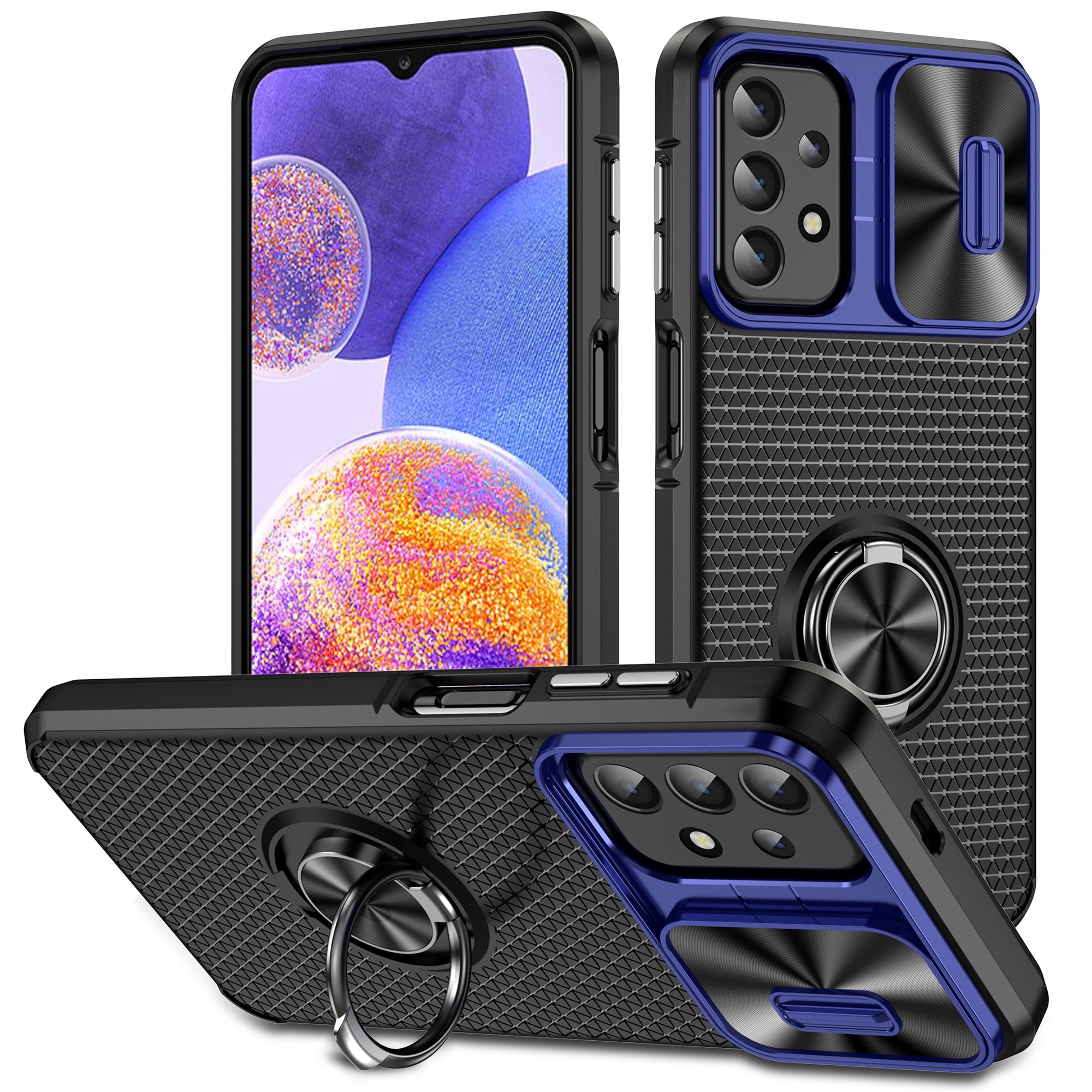 For Samsung Galaxy A23 4G / A23 5G (Global Version) / A13 4G / A13 5G / M13 5G / A04 4G / A04s 4G Slide Camera Lid Phone Case PC TPU Kickstand Cover