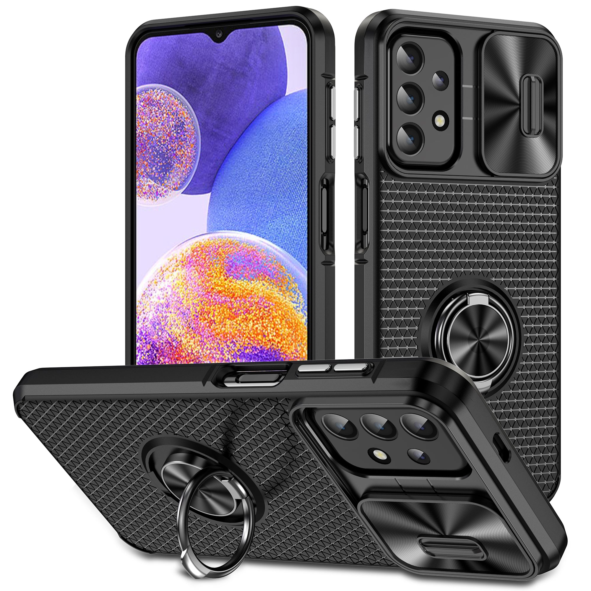 For Samsung Galaxy A23 4G / A23 5G (Global Version) / A13 4G / A13 5G / M13 5G / A04 4G / A04s 4G Slide Camera Lid Phone Case PC TPU Kickstand Cover
