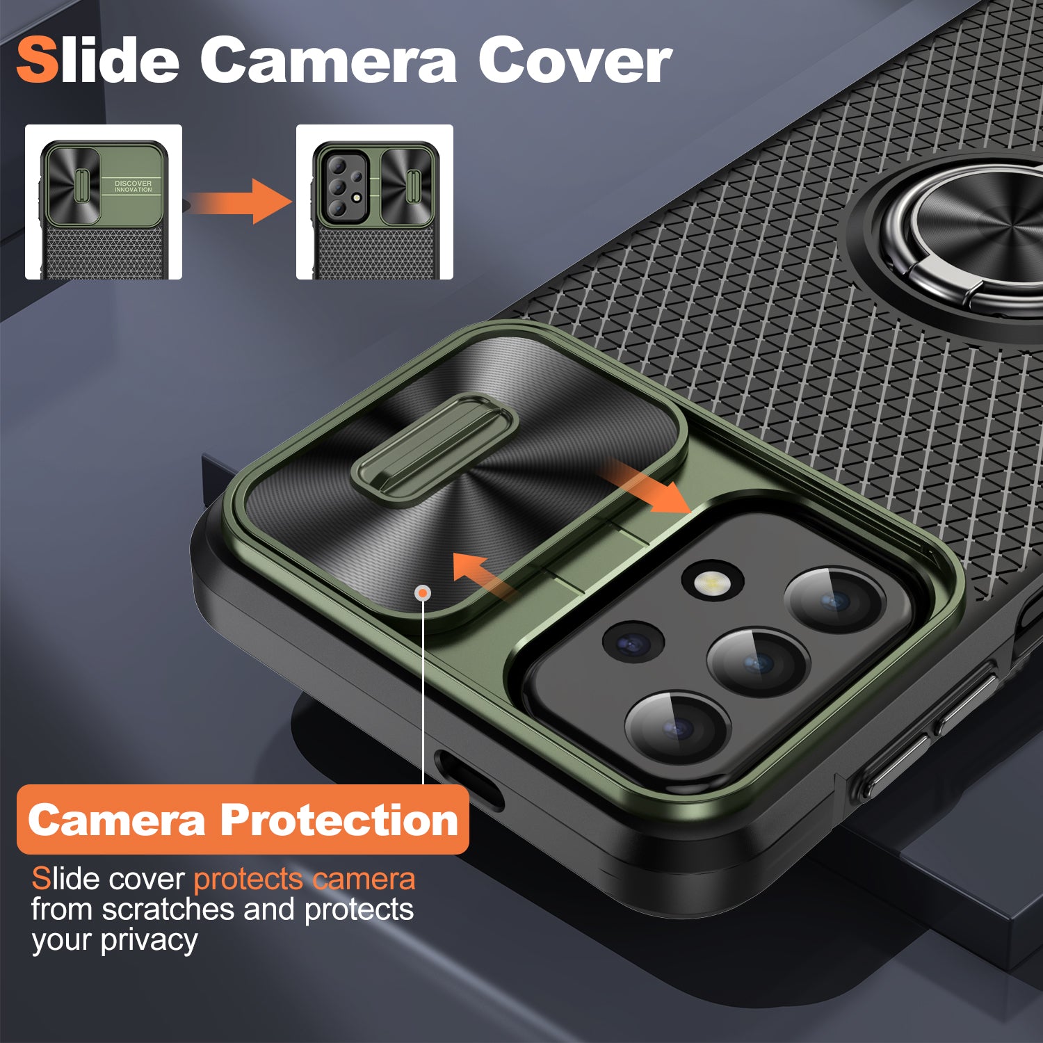 For Samsung Galaxy A23 4G / A23 5G (Global Version) / A13 4G / A13 5G / M13 5G / A04 4G / A04s 4G Slide Camera Lid Phone Case PC TPU Kickstand Cover