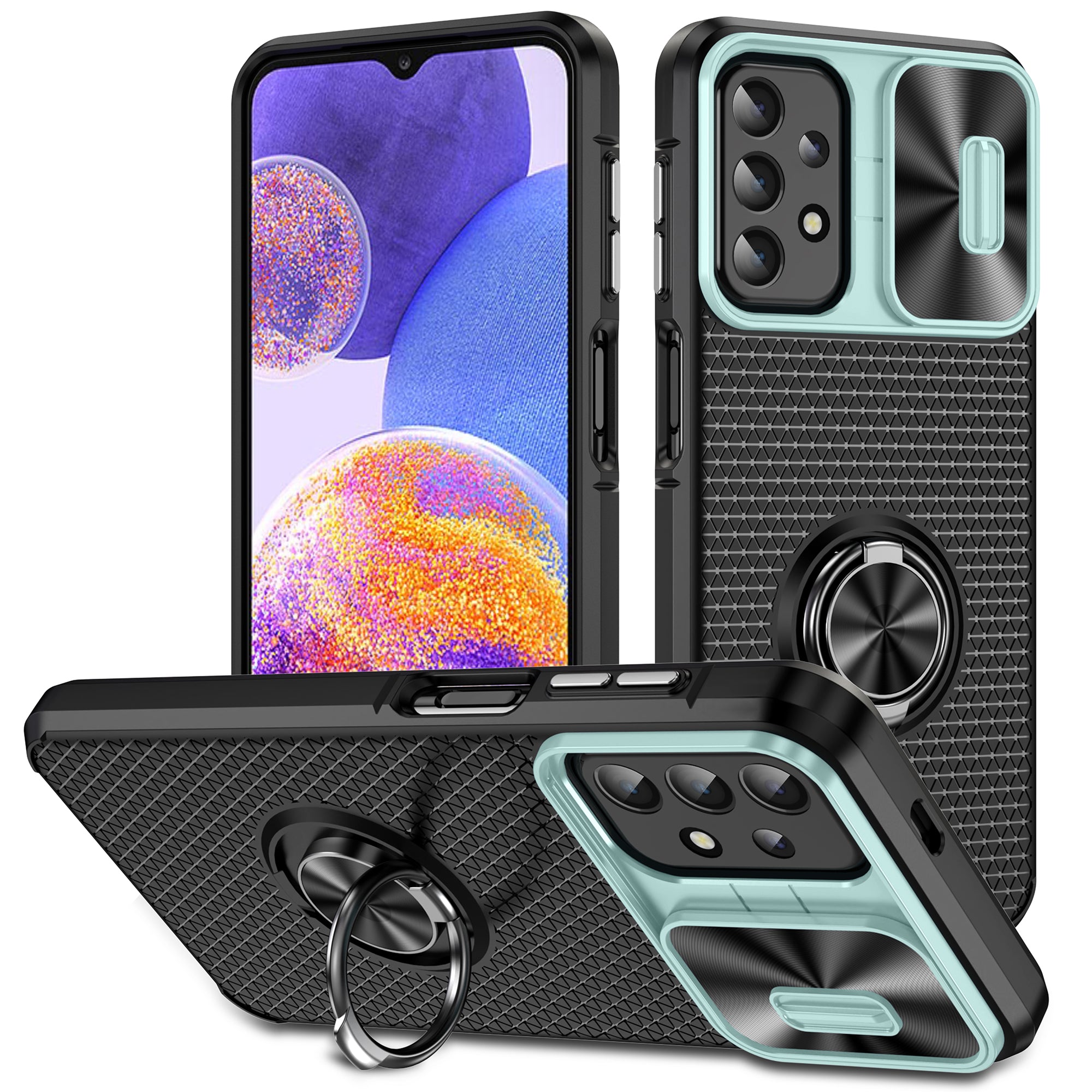For Samsung Galaxy A23 4G / A23 5G (Global Version) / A13 4G / A13 5G / M13 5G / A04 4G / A04s 4G Slide Camera Lid Phone Case PC TPU Kickstand Cover