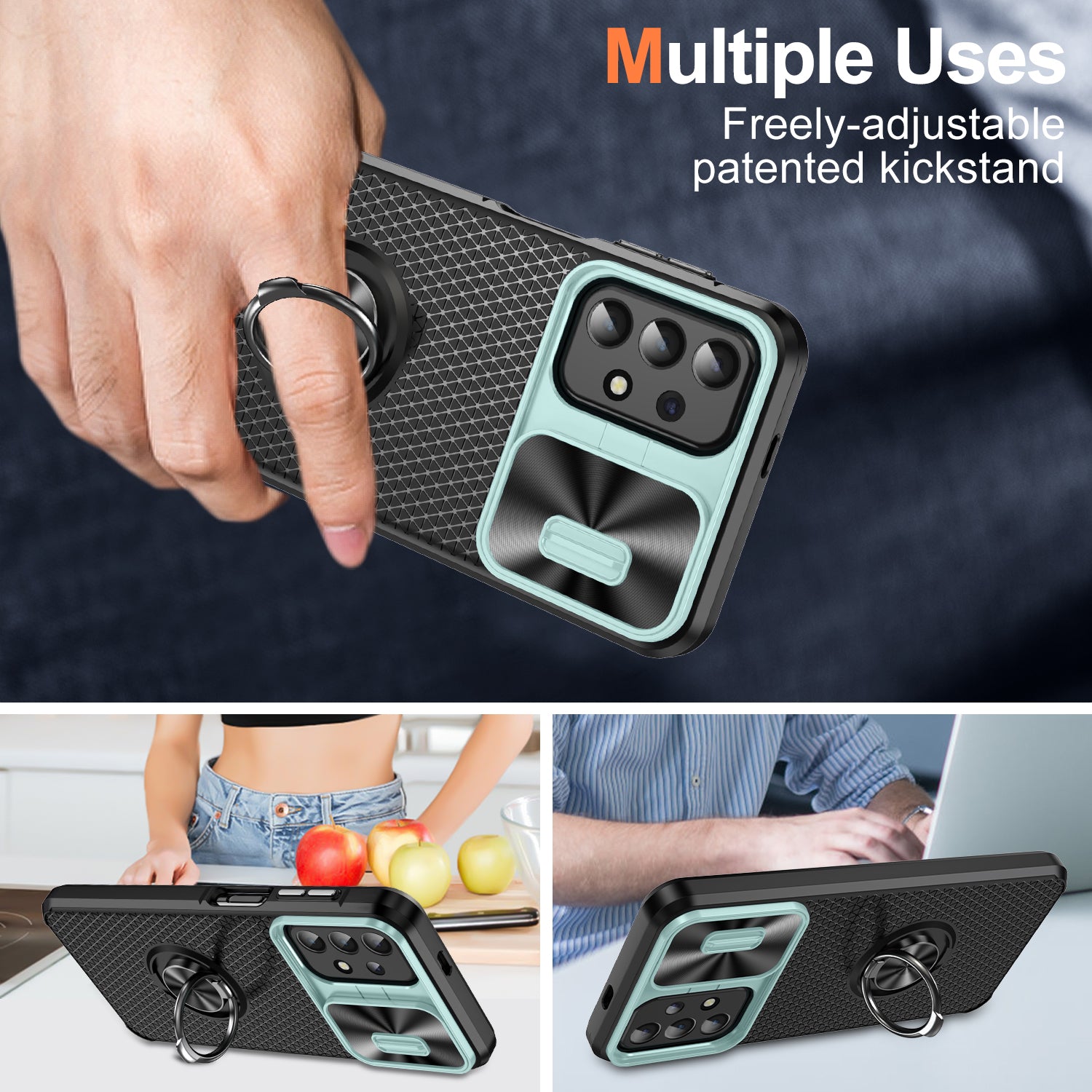 For Samsung Galaxy A23 4G / A23 5G (Global Version) / A13 4G / A13 5G / M13 5G / A04 4G / A04s 4G Slide Camera Lid Phone Case PC TPU Kickstand Cover