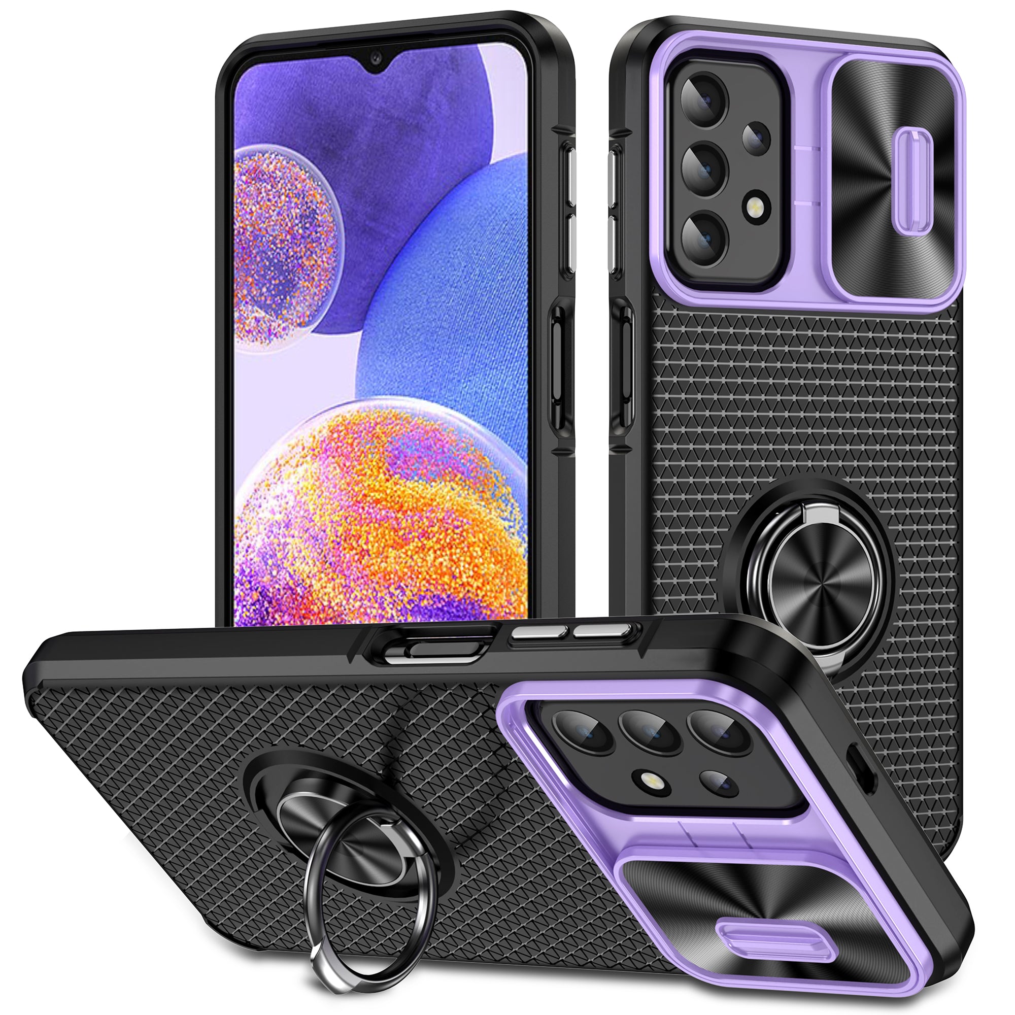 For Samsung Galaxy A23 4G / A23 5G (Global Version) / A13 4G / A13 5G / M13 5G / A04 4G / A04s 4G Slide Camera Lid Phone Case PC TPU Kickstand Cover