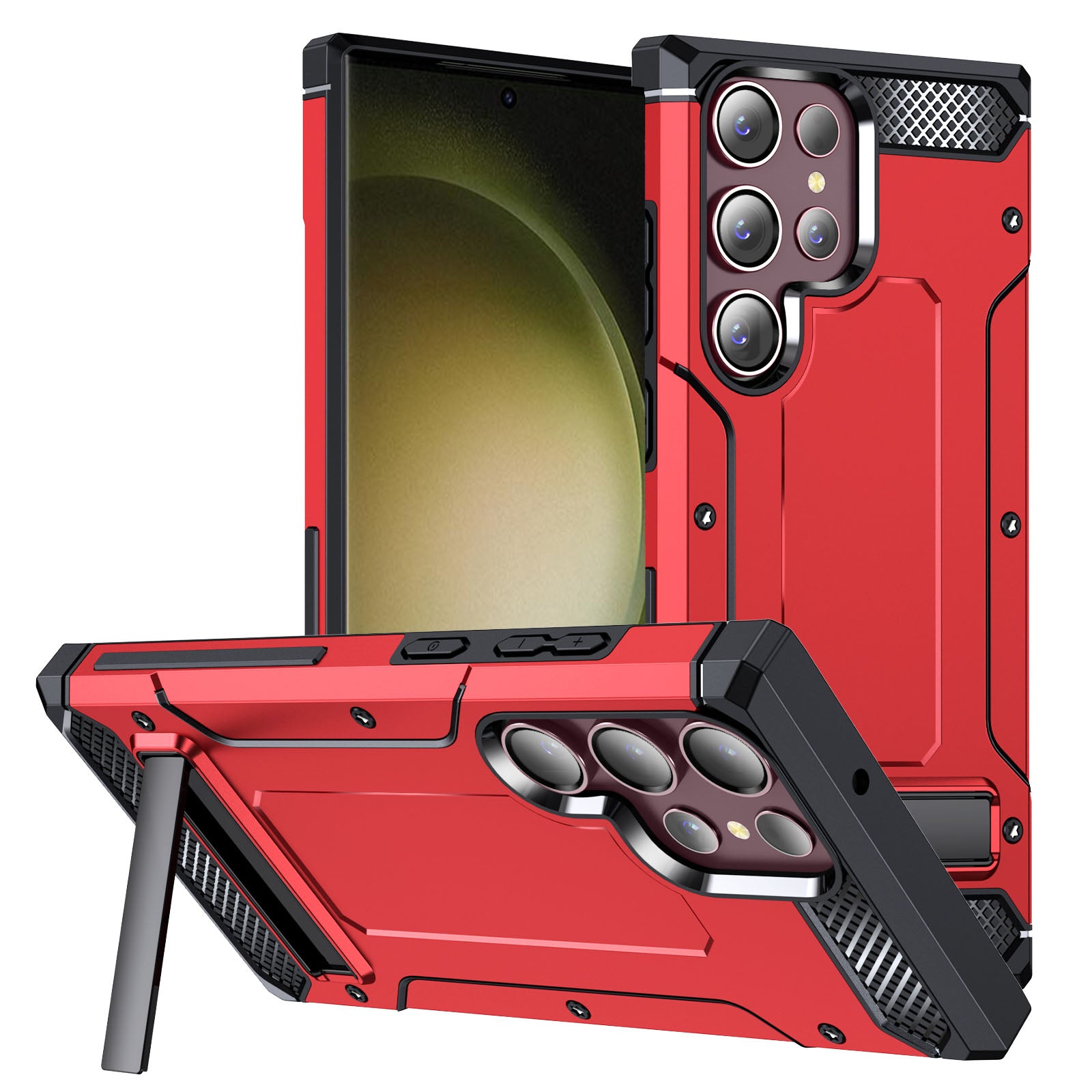 For Samsung Galaxy S23 Ultra Metal Kickstand Phone Case TPU PC Drop-proof Cover