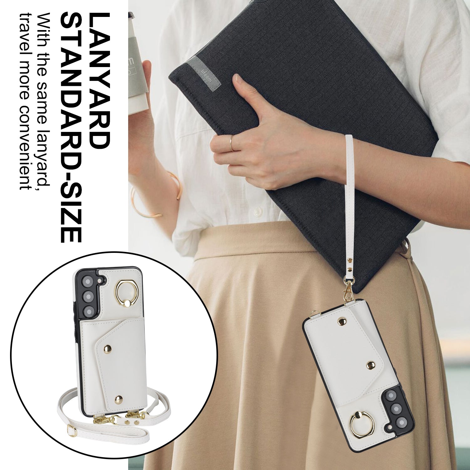 Peněženka se zipem pro telefon Samsung Galaxy S22 5G PU Leather Coated TPU Ring Kickstand Kryt telefonu