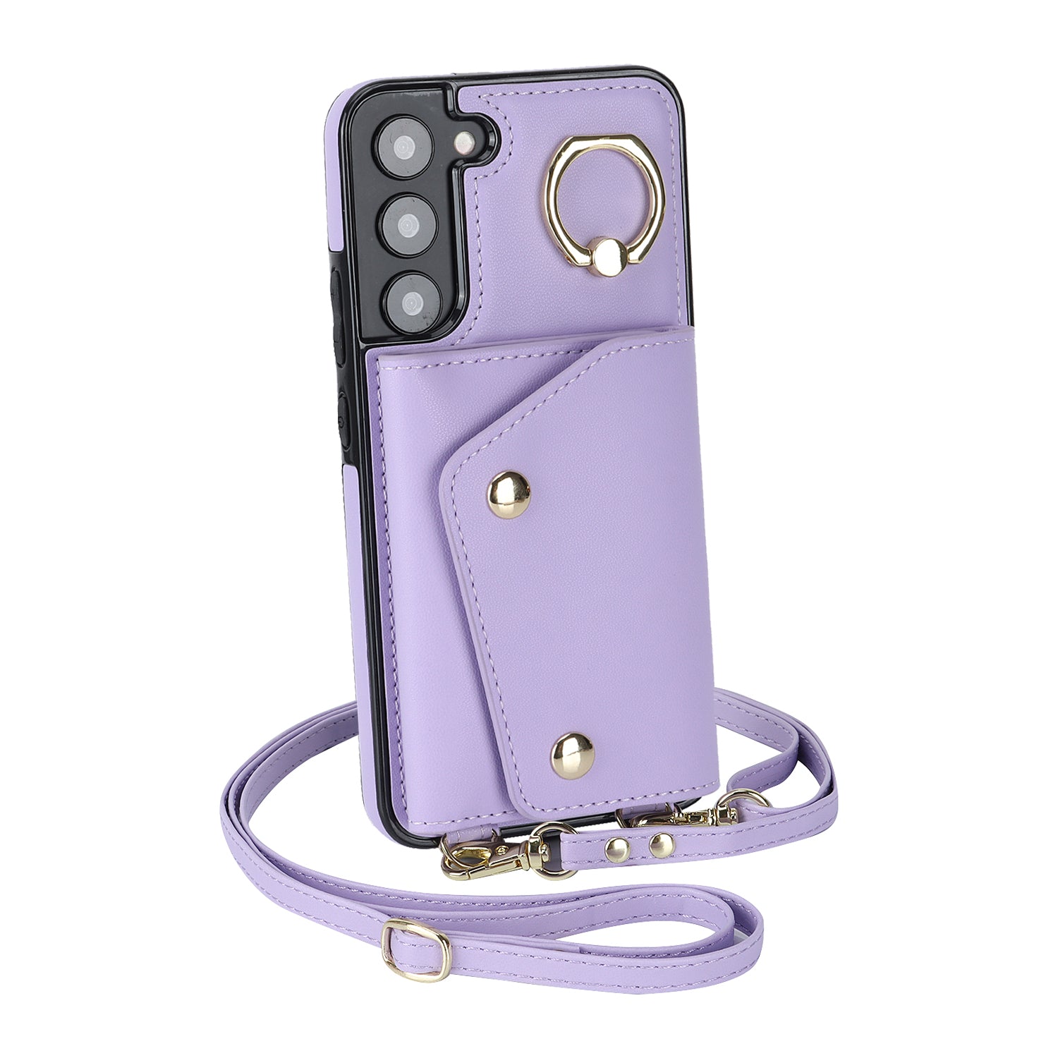 Peněženka se zipem pro telefon Samsung Galaxy S22 5G PU Leather Coated TPU Ring Kickstand Kryt telefonu